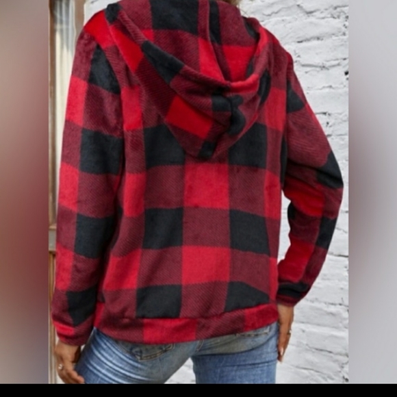 Buffalo Plaid Flannel Hoodie Top - Picture 6 of 6